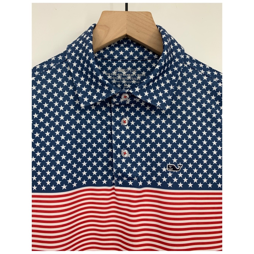 Vineyard Vines Polo Shirt Boys Medium 12/14 Blue Stars Stripes Performance OTG